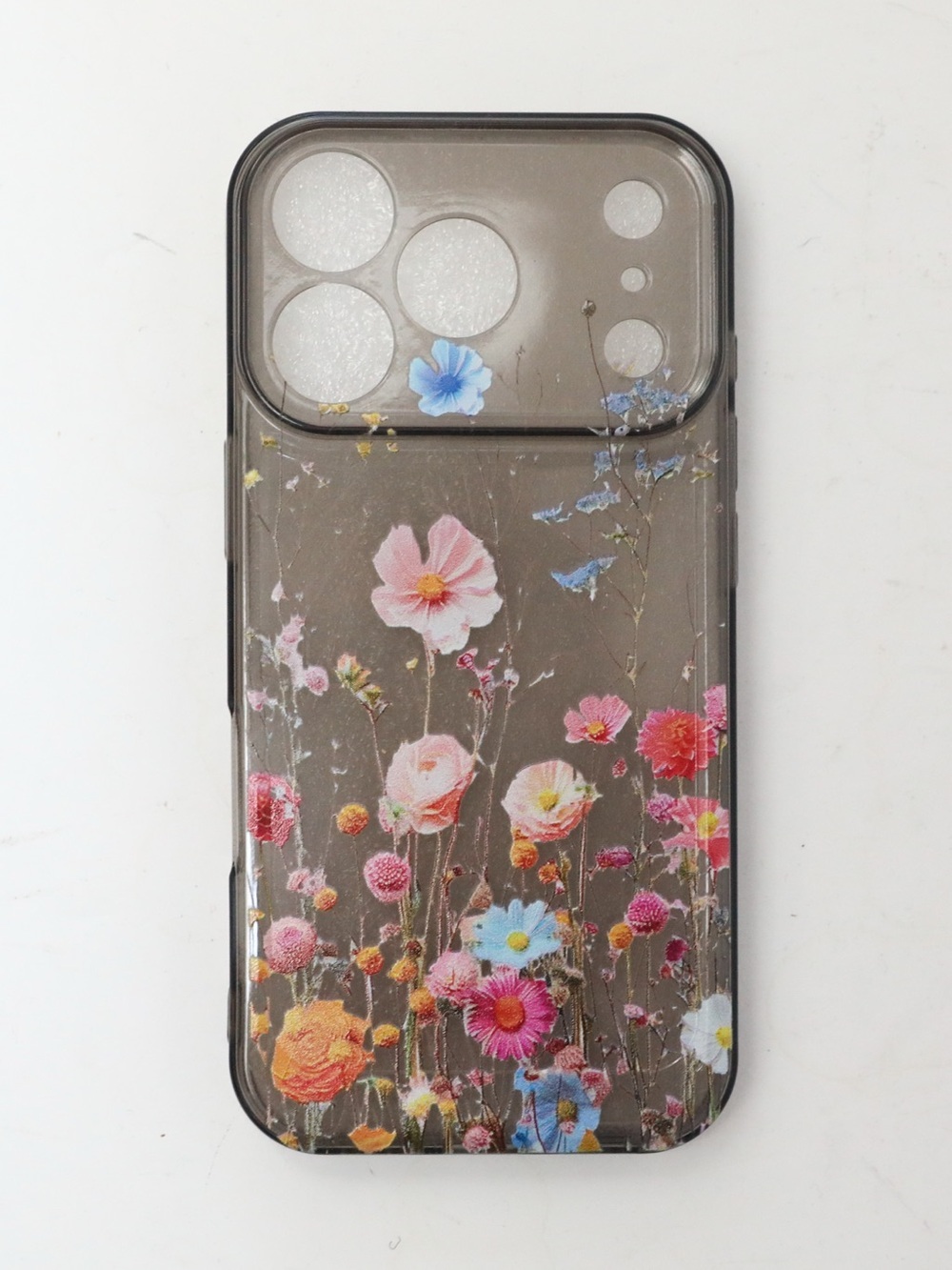 Soft shell silicone iPhone 17 Pro phone case black transparent floral new flower